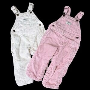 Oshkosh Bgosh Corduroy Overalls Pink White Size 9M - 2 Pairs